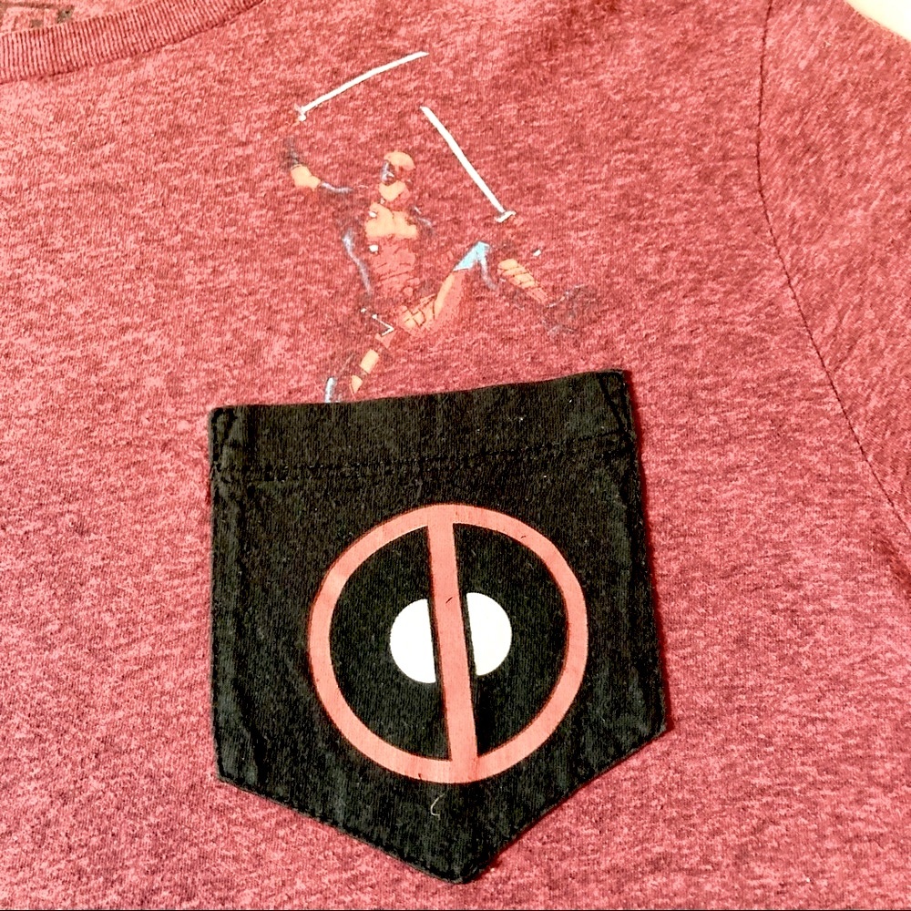 DEADPOOL Maroon Short Sleeve T-Shirt with Chest Pocket Mens Medium - Picture 8 of 14